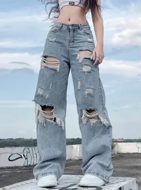 Irregular Leg Holes Straight Jeans