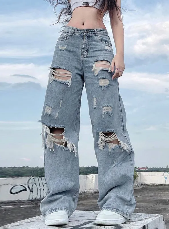 Irregular Leg Holes Straight Jeans