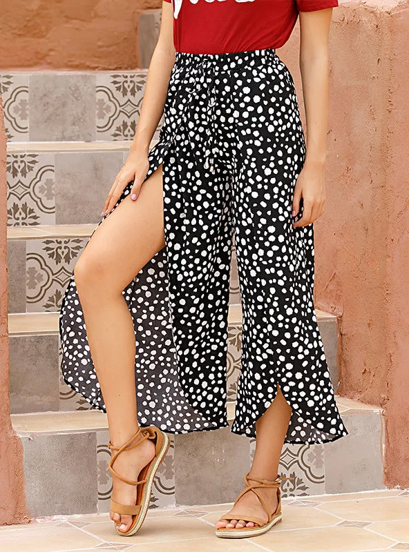 Irregular Split Print Wide-leg Pants