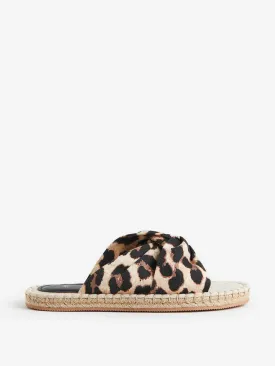 Leopard-print knot-detail espadrille slides