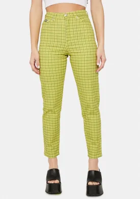 Lime Green Checkered Denim Mom Jeans