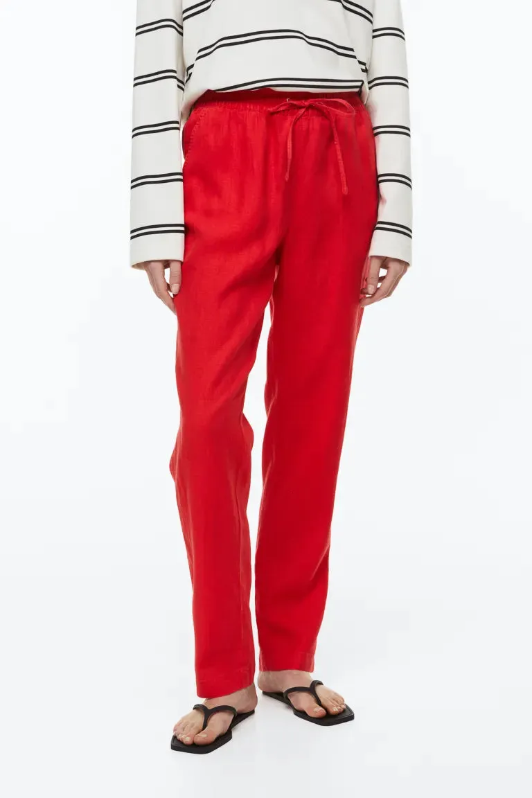 Linen joggers H&M, red