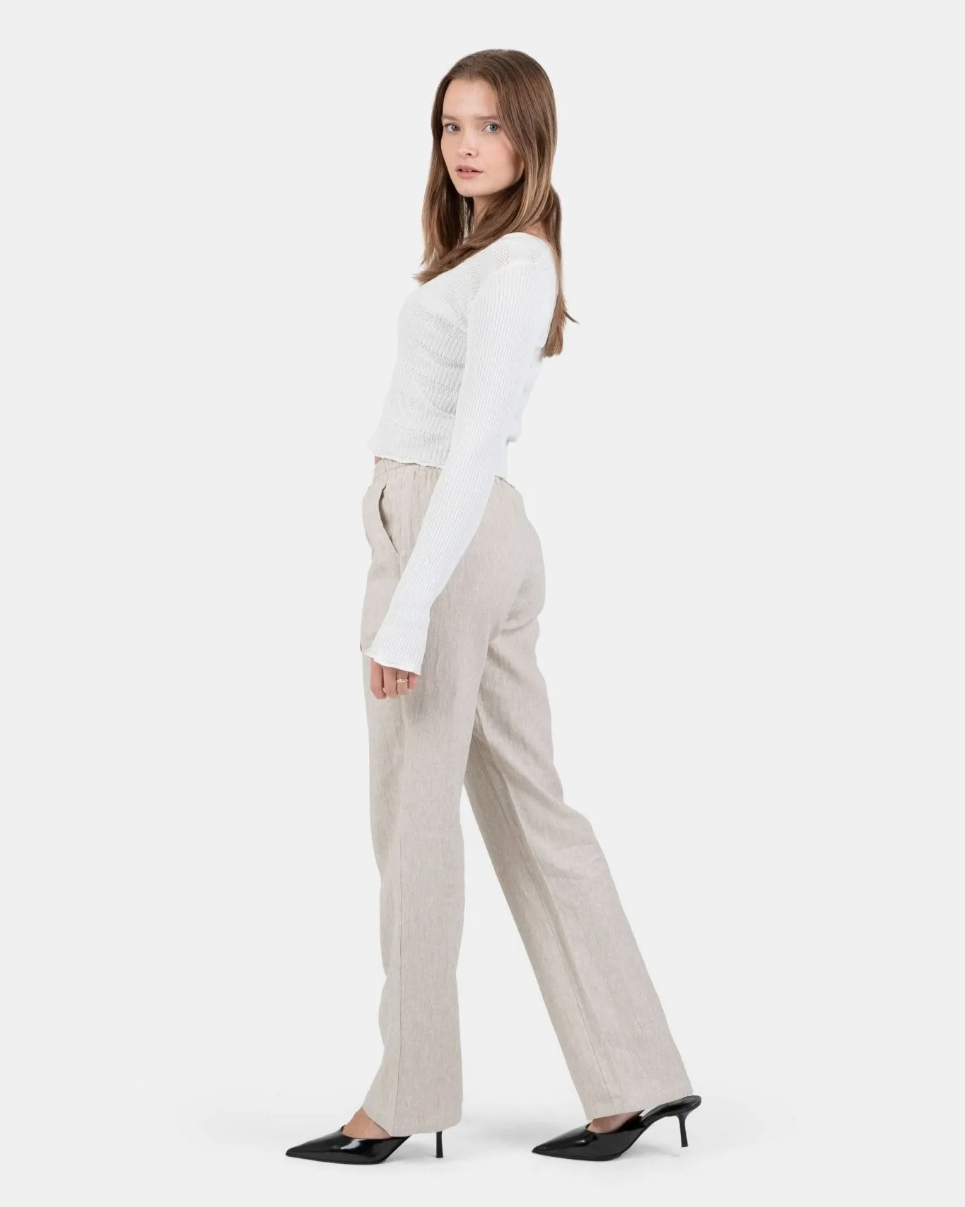 Linen Pants High-waisted Beige