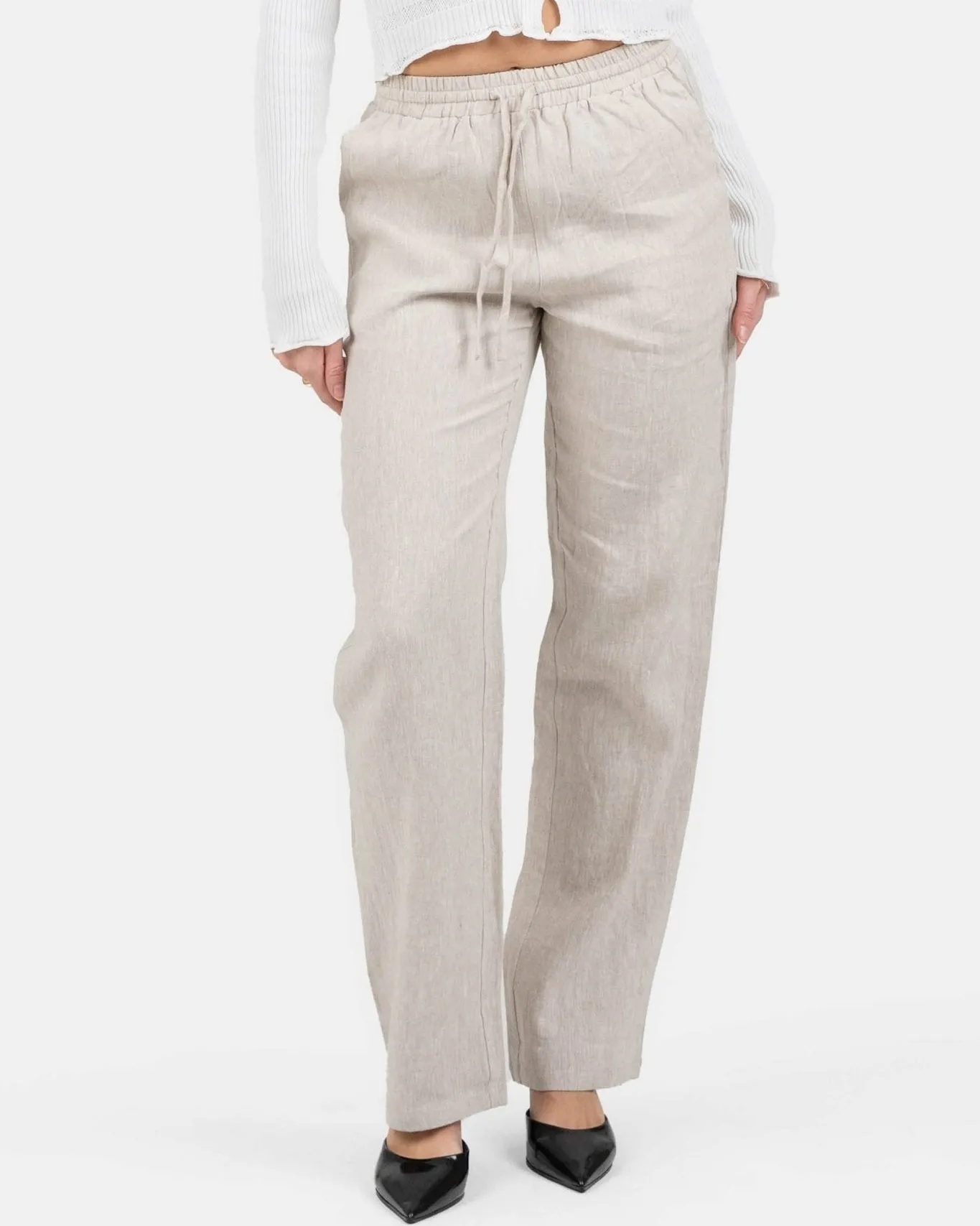 Linen Pants High-waisted Beige