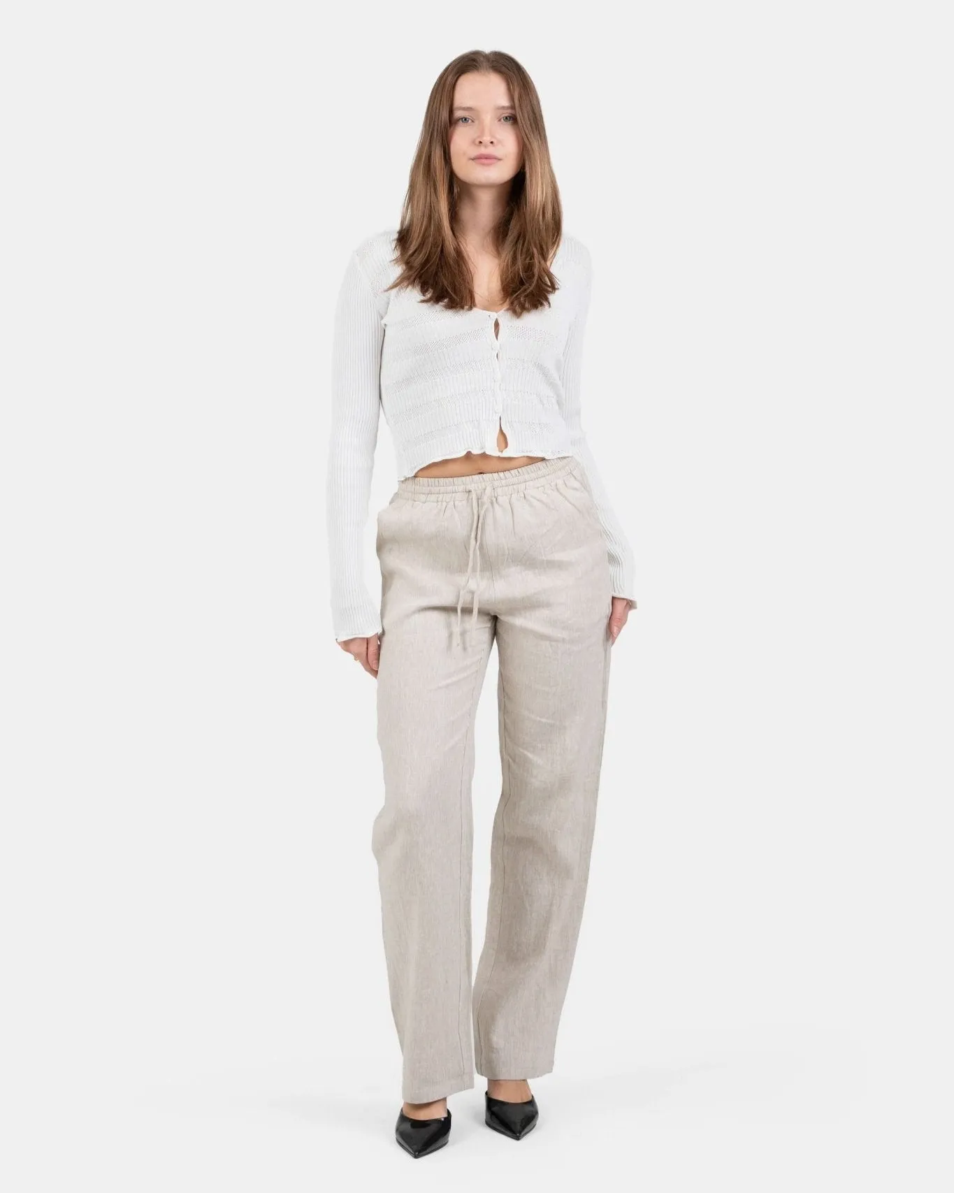 Linen Pants High-waisted Beige