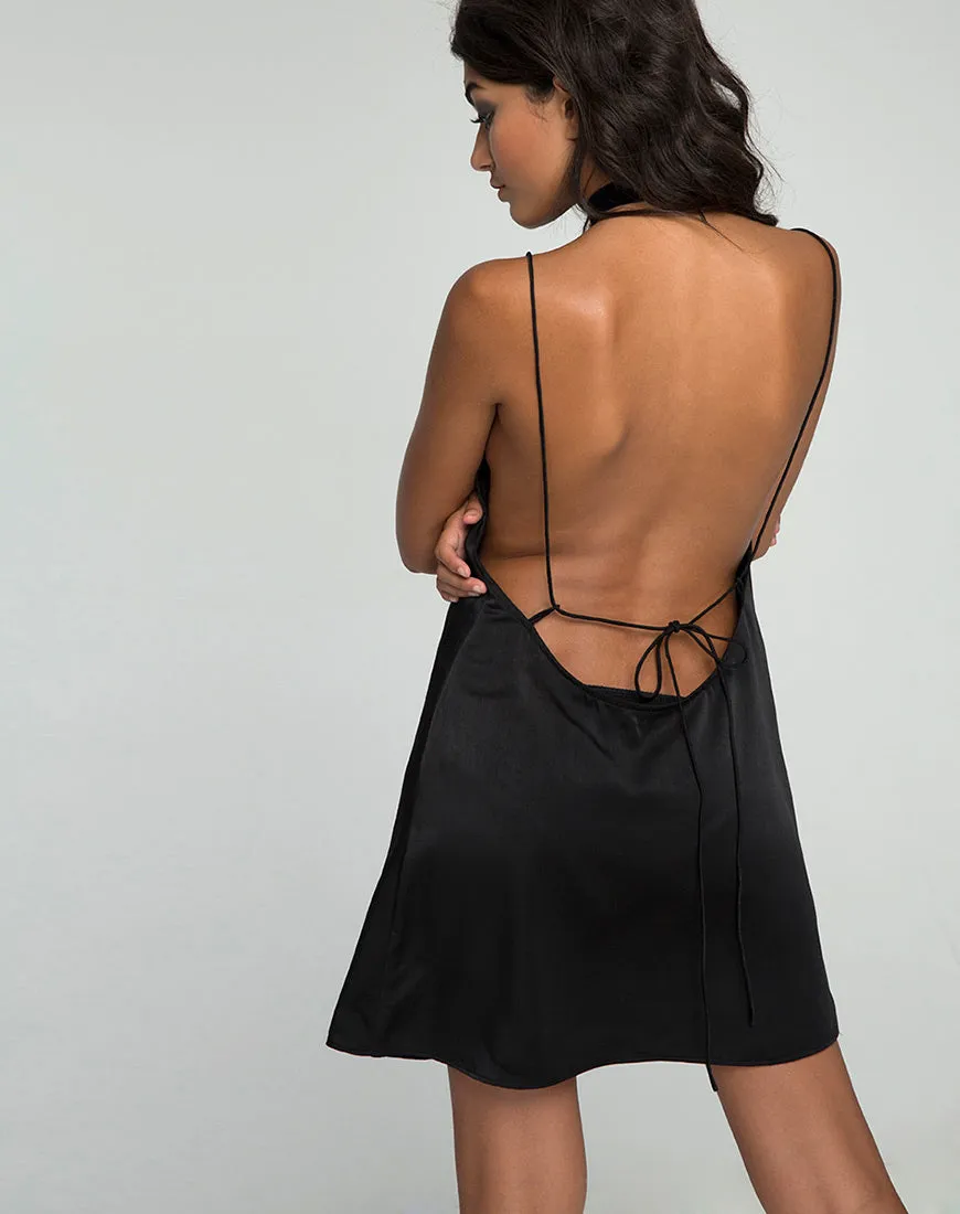 Lucille Slip Dress in Satin Black