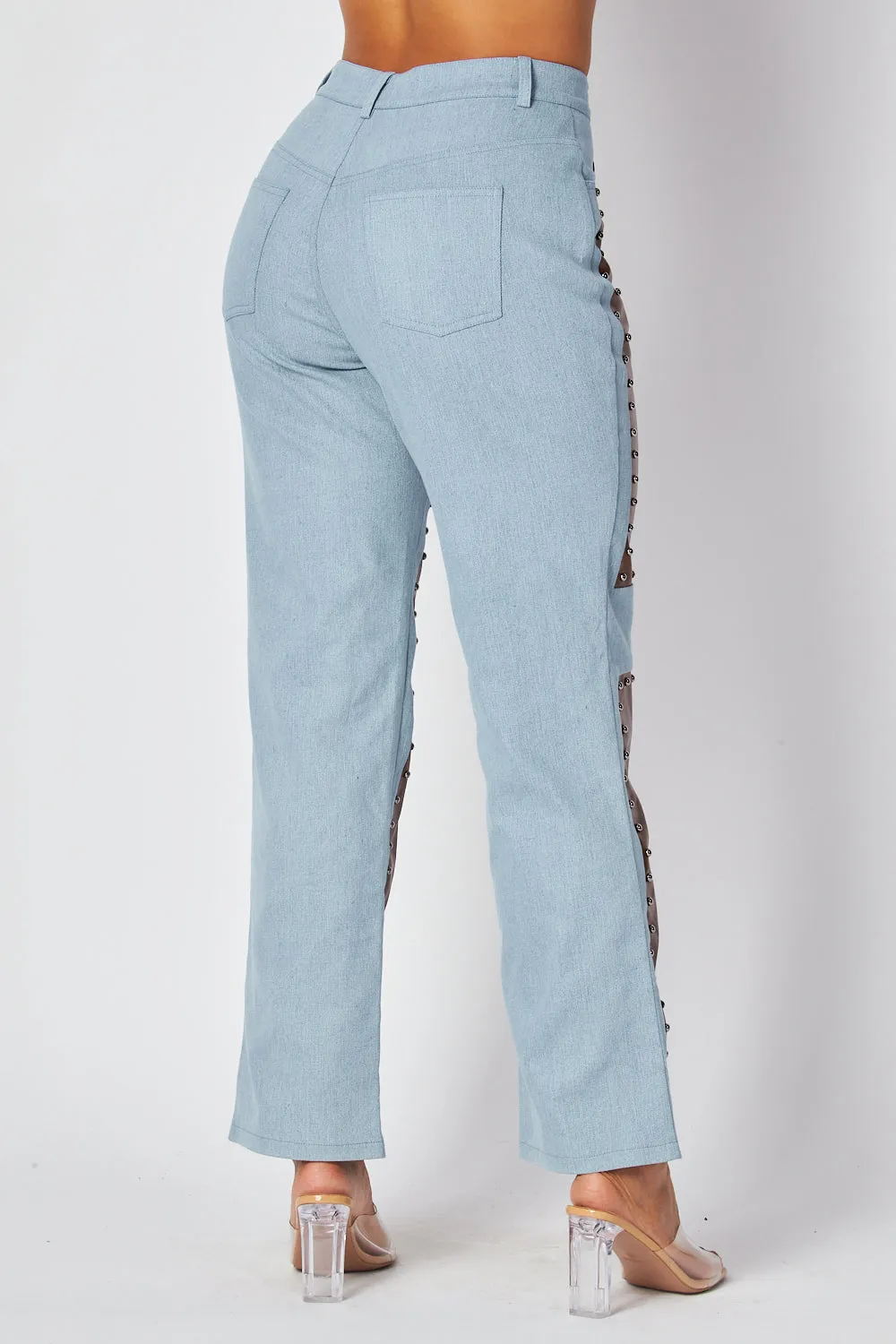 Marjorie Faux Leather Contrast Denim Jeans Pants