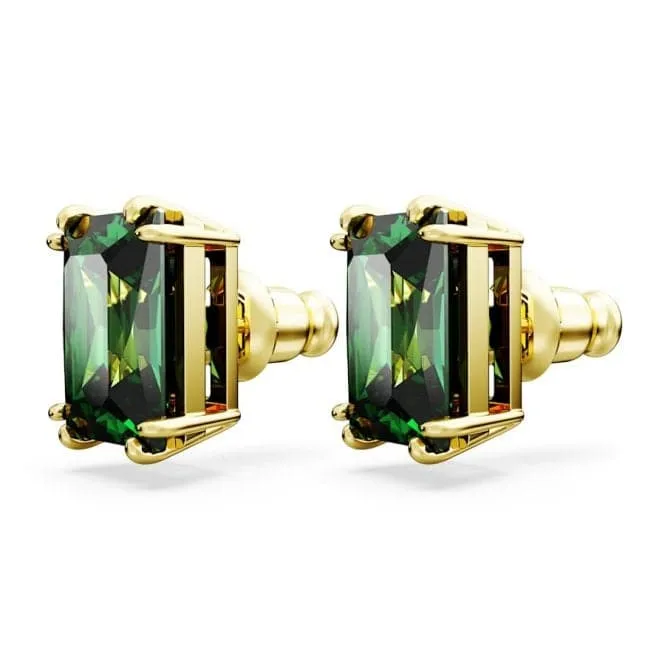 Matrix Green Gold-tone Plated Rectangular Cut Stud Earrings 5677142