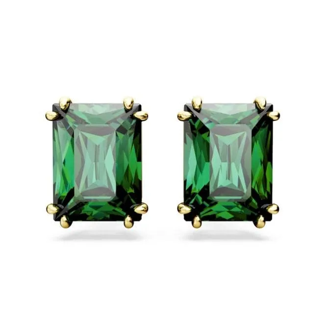 Matrix Green Gold-tone Plated Rectangular Cut Stud Earrings 5677142