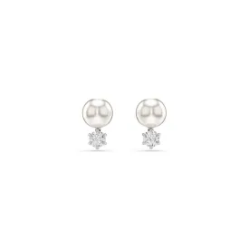 Matrix Rhodium Plated White Crystal Pearl Stud Earrings 5694225