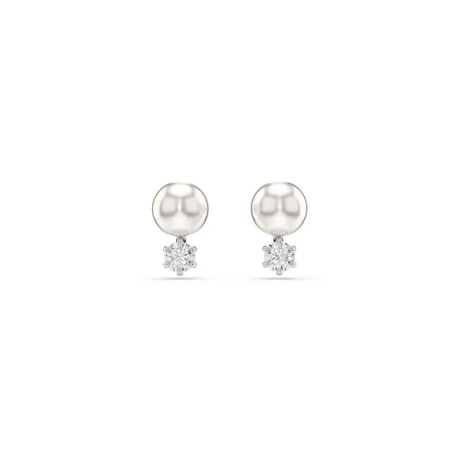 Matrix Rhodium Plated White Crystal Pearl Stud Earrings 5694225