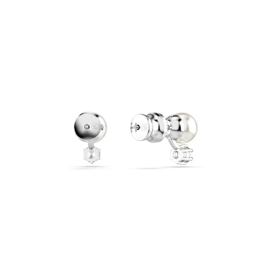 Matrix Rhodium Plated White Crystal Pearl Stud Earrings 5694225