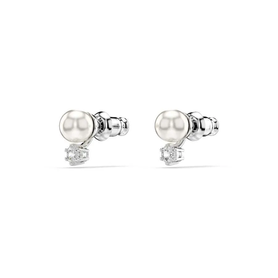 Matrix Rhodium Plated White Crystal Pearl Stud Earrings 5694225