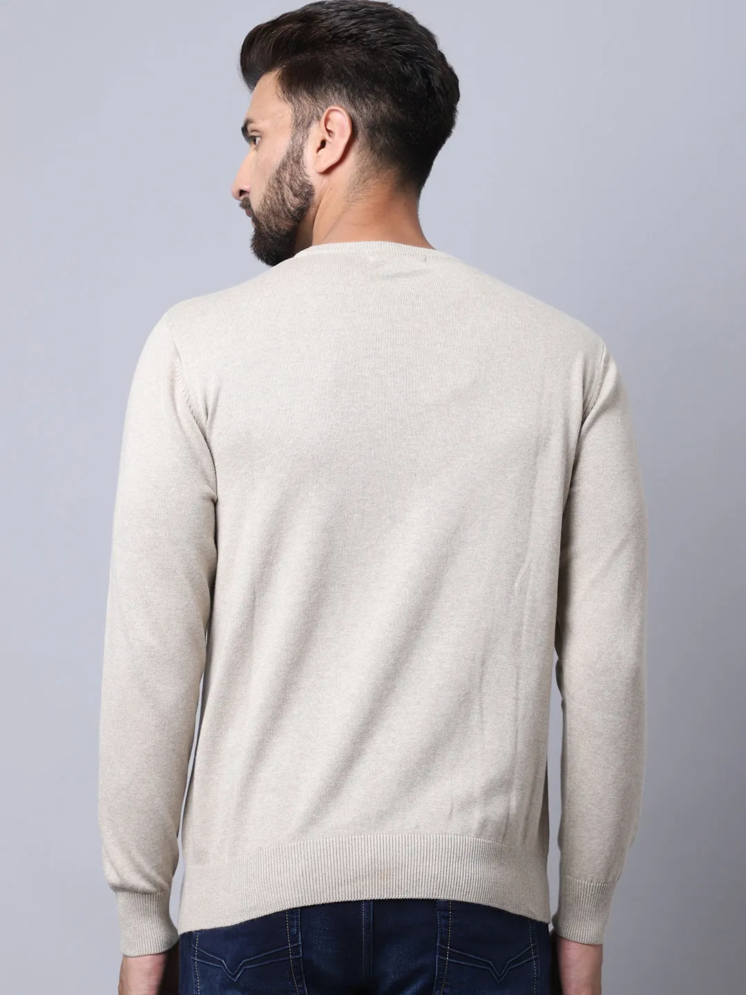 Men Ecru Melange Pullover Sweater