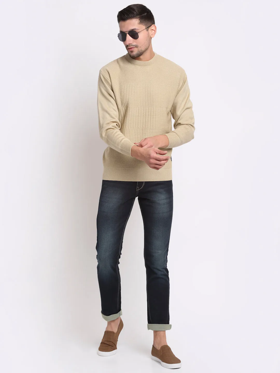 Men Khaki Pullover Sweater