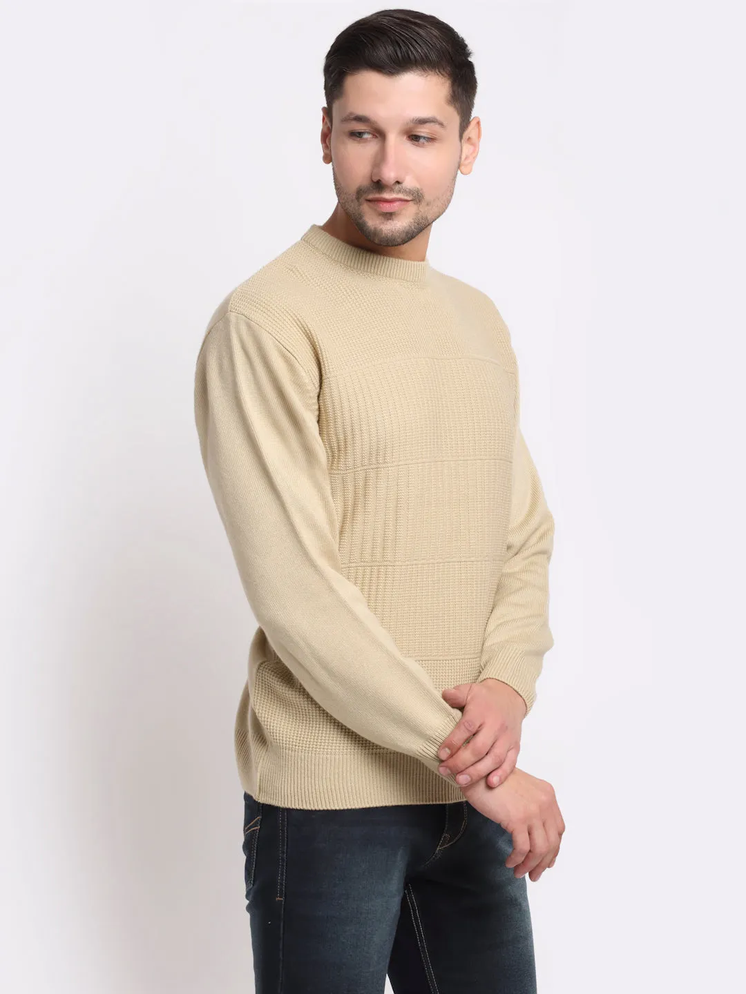 Men Khaki Pullover Sweater