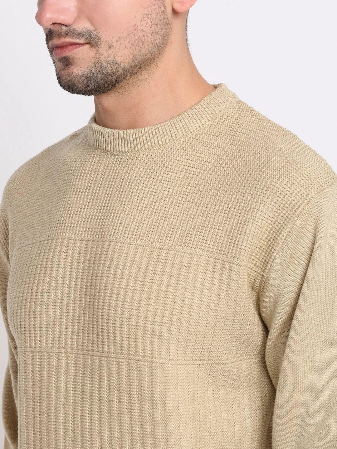 Men Khaki Pullover Sweater