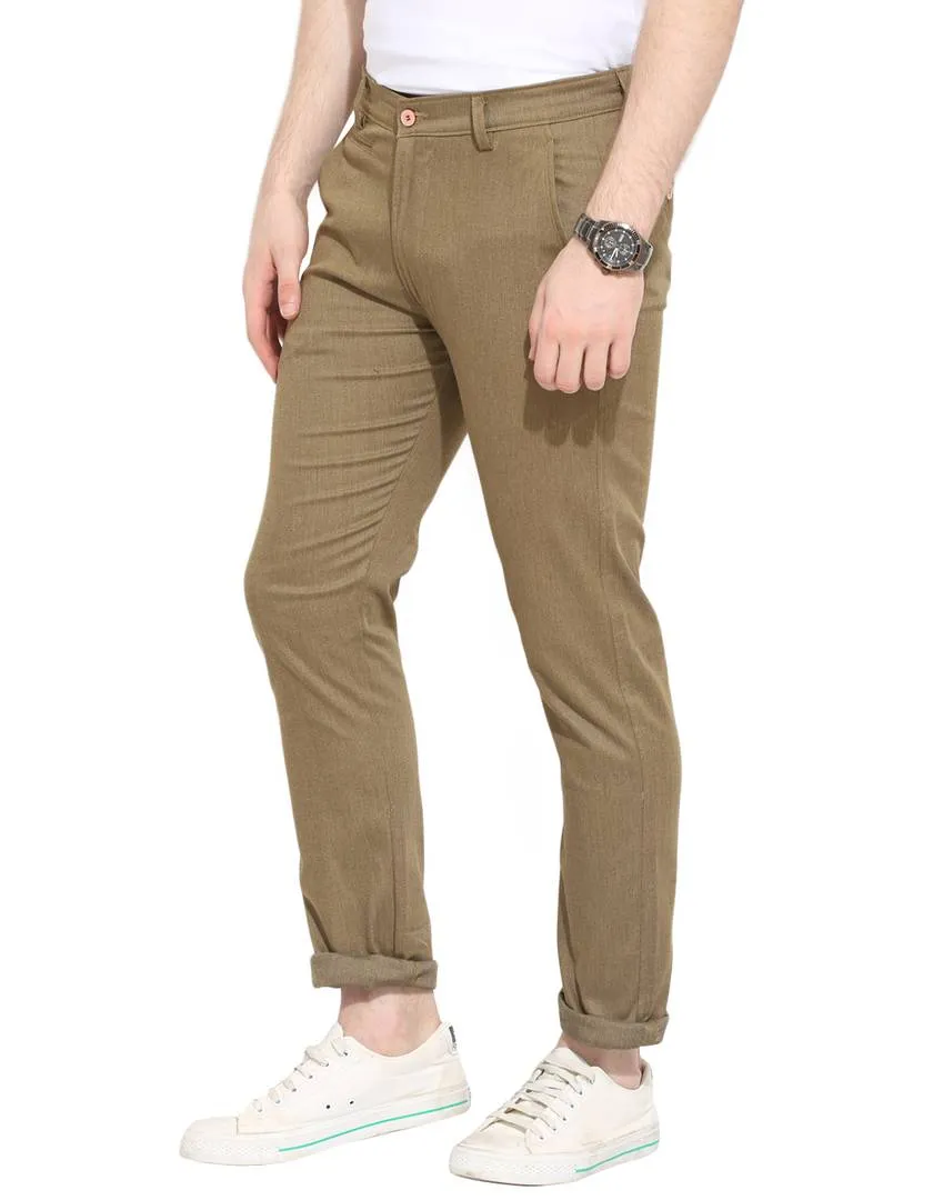 Men's Brown Cotton Solid Mid-Rise Casual Regular Fit Chinos