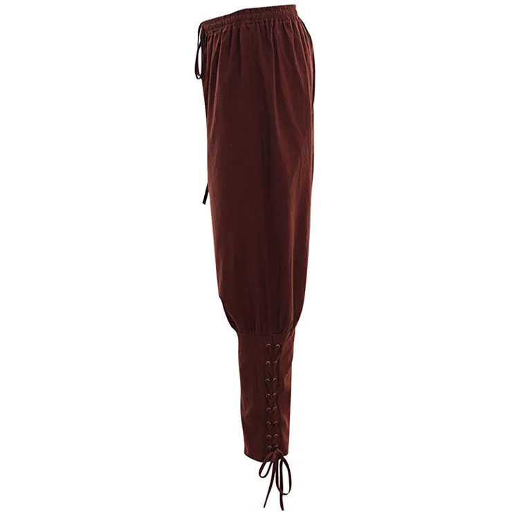 Mens Brown Lace-up Leg Pants