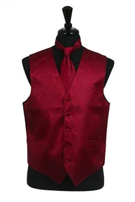 Men's Burgundy Paisley Vest with Neck Tie