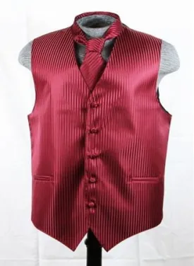 Men's Burgundy Striped Vest with Neck Tie