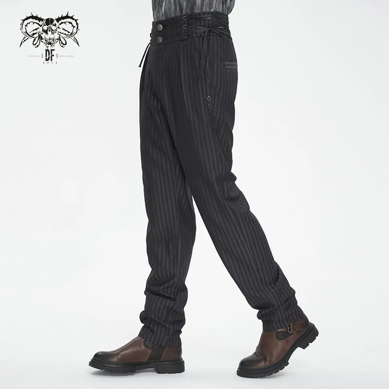 Men's Gothic High-waisted Lace-up Striped Pants