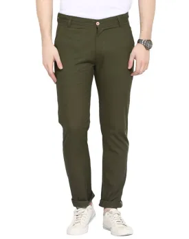 Men's Green Cotton Solid Mid-Rise Casual Regular Fit Chinos