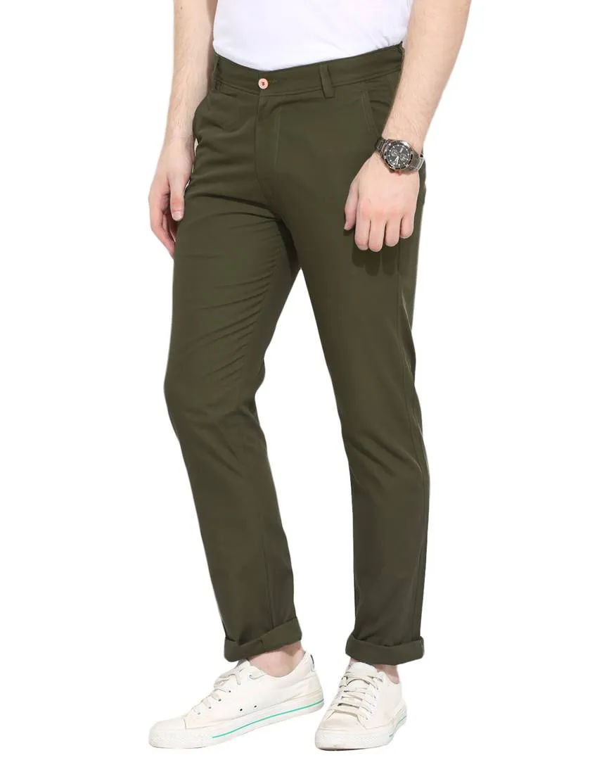 Men's Green Cotton Solid Mid-Rise Casual Regular Fit Chinos