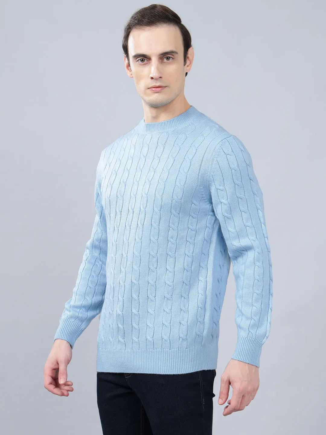 Men's Jacquard Sky Blue Full Sleeve Sweater