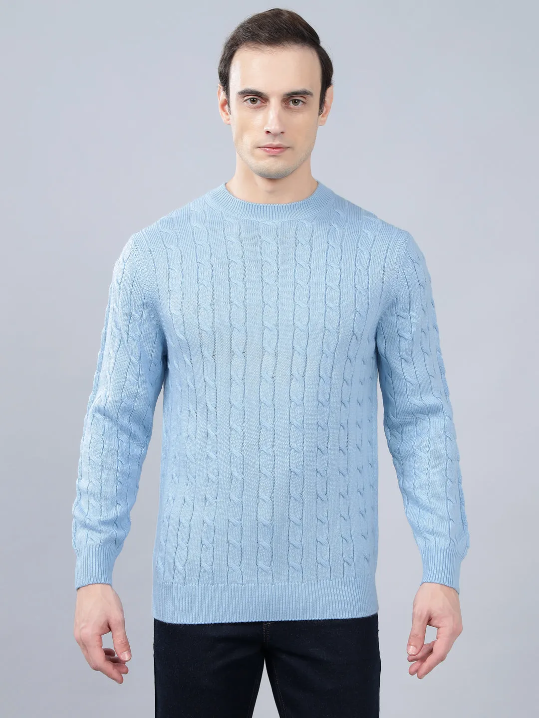 Men's Jacquard Sky Blue Full Sleeve Sweater