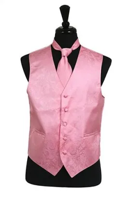 Men's Pink Paisley Vest with Neck Tie