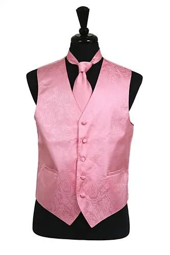 Men's Pink Paisley Vest with Neck Tie