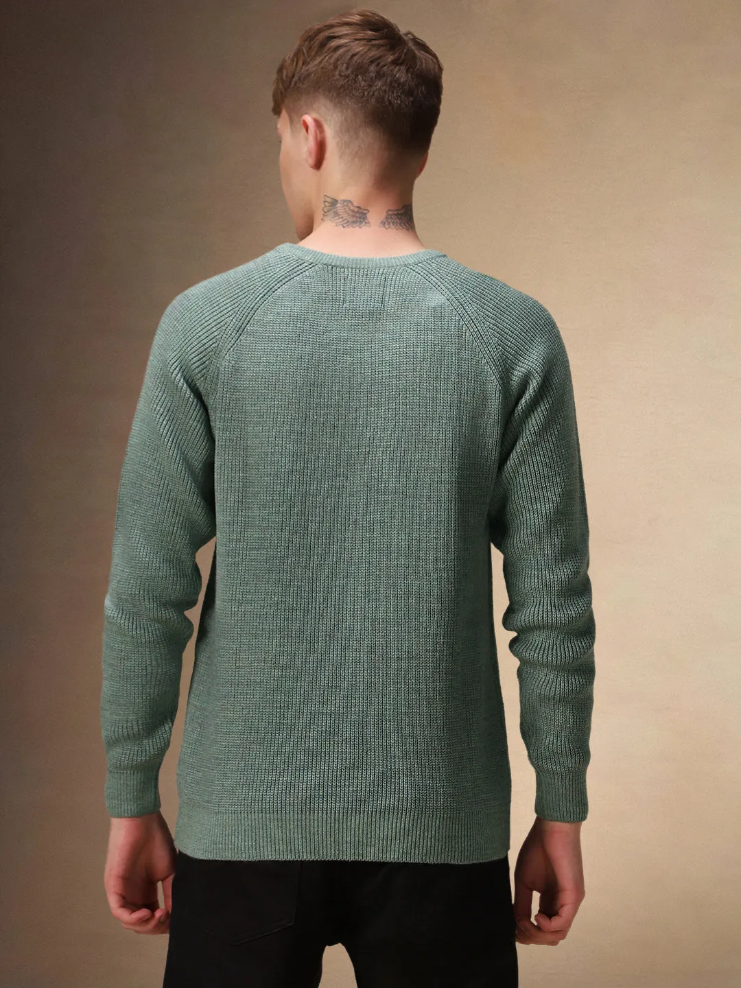 Men's Sage Green Round Neck Full Sleeves Pullover Sweater