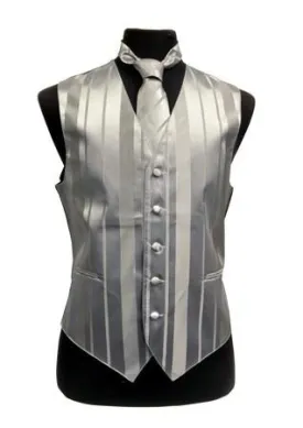 Men's Silver Striped Vest with Neck Tie and Bow Tie