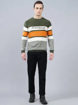 Men's Striped Green Full Sleeve Sweater