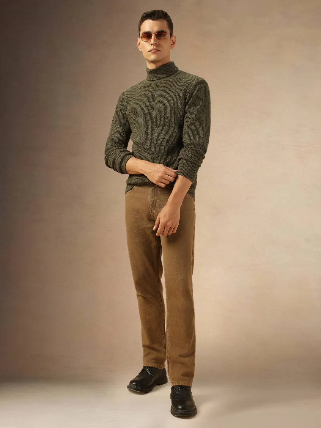 Mne's Olive Turtle Neck Full Sleeves Sweater