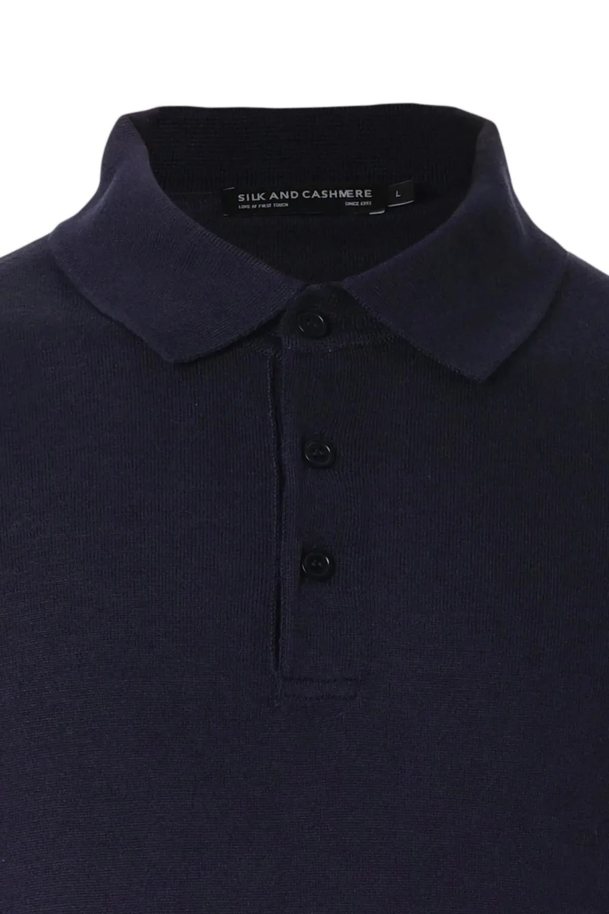 Navy Blue Silk Cashmere Utku Short Sleeve Men's Knitwear Polo