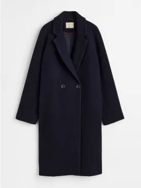 Navy double-breasted wool-blend coat