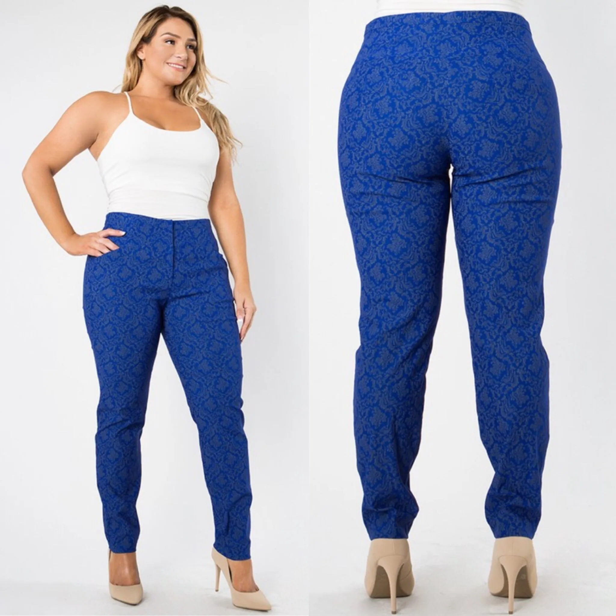 PAISLEY Printed Skinny Pants in Royal Blue (Plus Size)