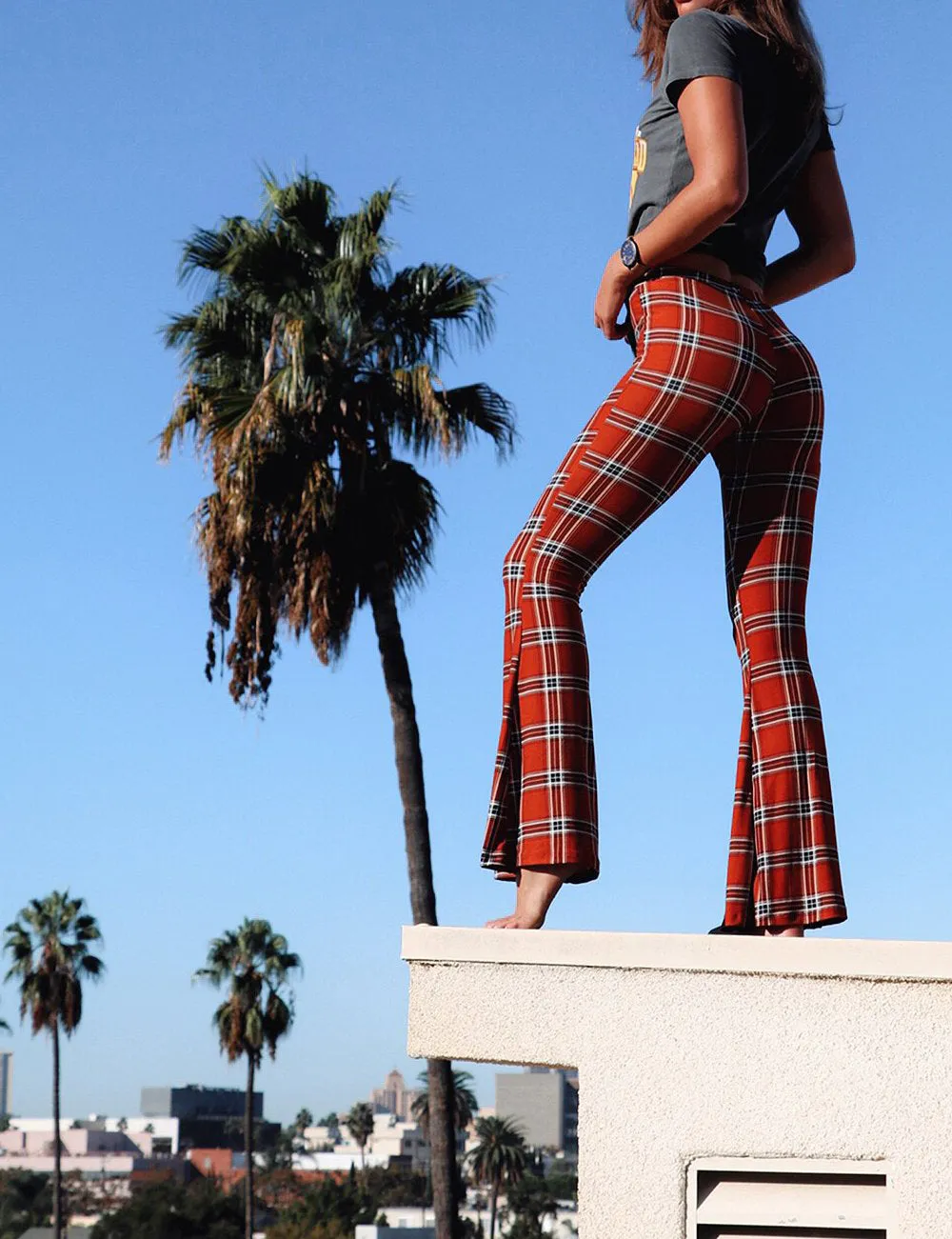 Plaid Bell Bottoms 3 Different Colors Brown Green Or Red Stretch Flare Leggings High Waist Boho Hippie Pants Available In Sizes Small Medium Large And XL