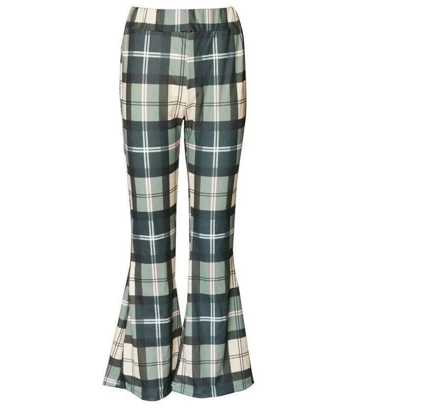 Plaid Bell Bottoms 3 Different Colors Brown Green Or Red Stretch Flare Leggings High Waist Boho Hippie Pants Available In Sizes Small Medium Large And XL