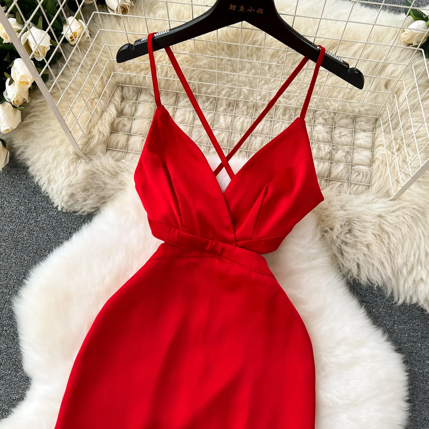 Premium Backless Red Slip Dress