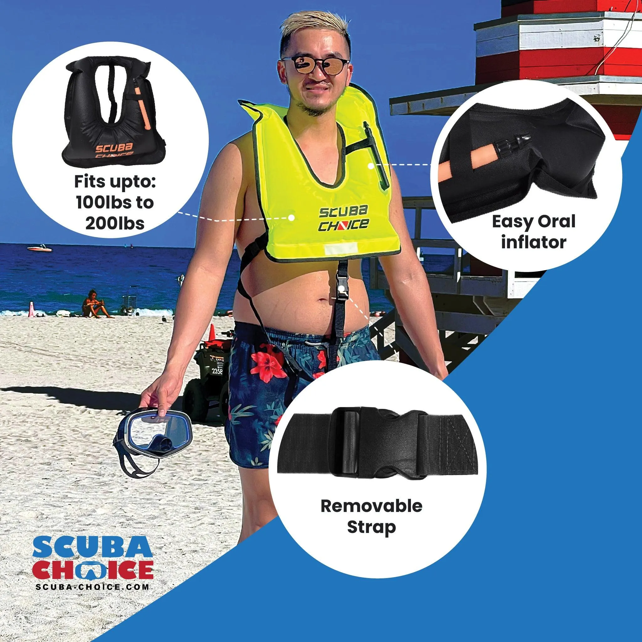 Scuba Choice Adult Black Snorkel Vest w/ Name Box, X-Large