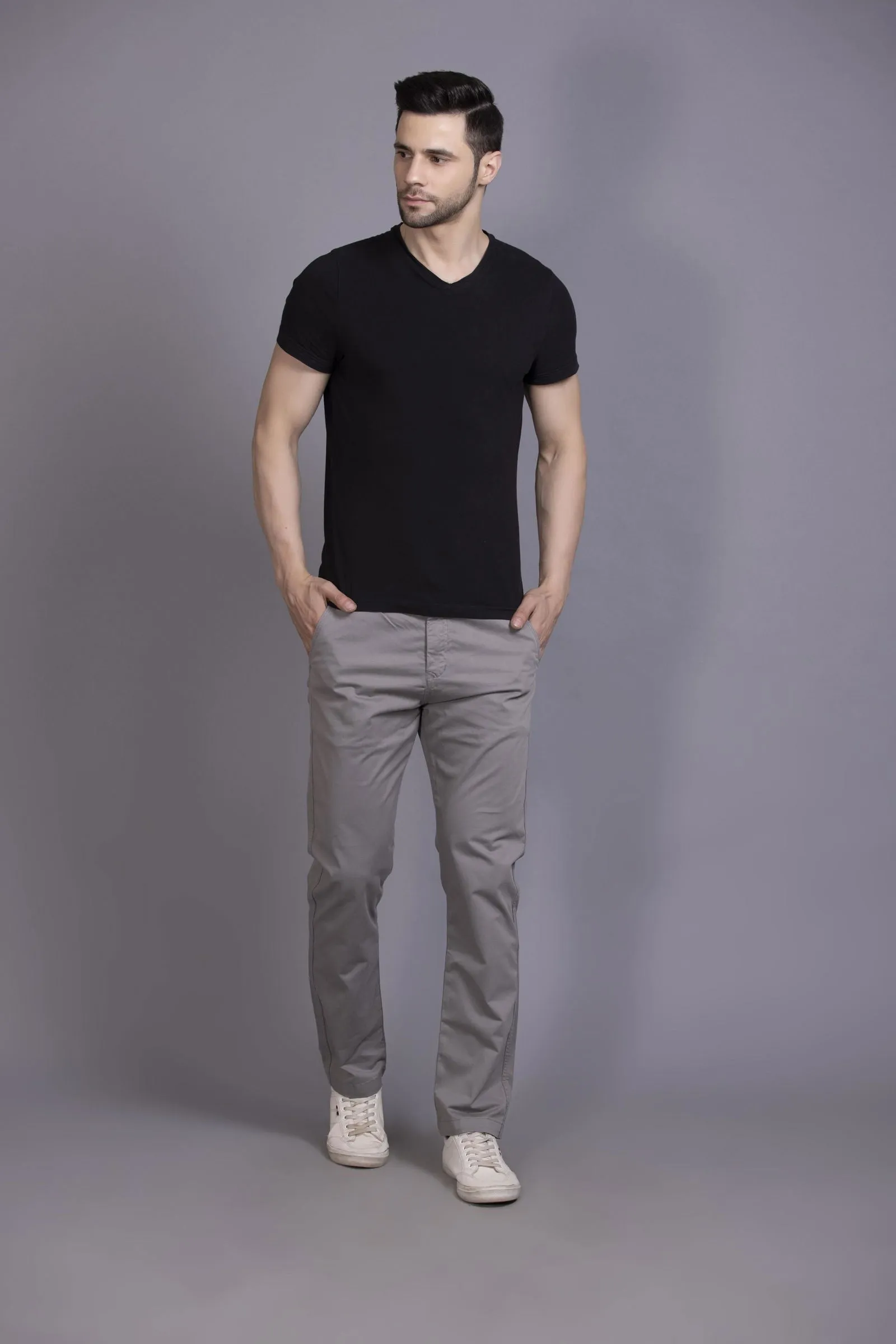 Slim fit cotton chinos-Light Grey