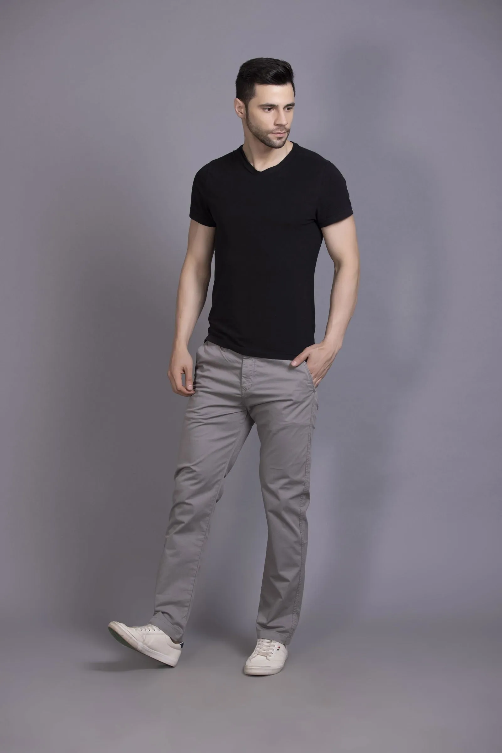 Slim fit cotton chinos-Light Grey