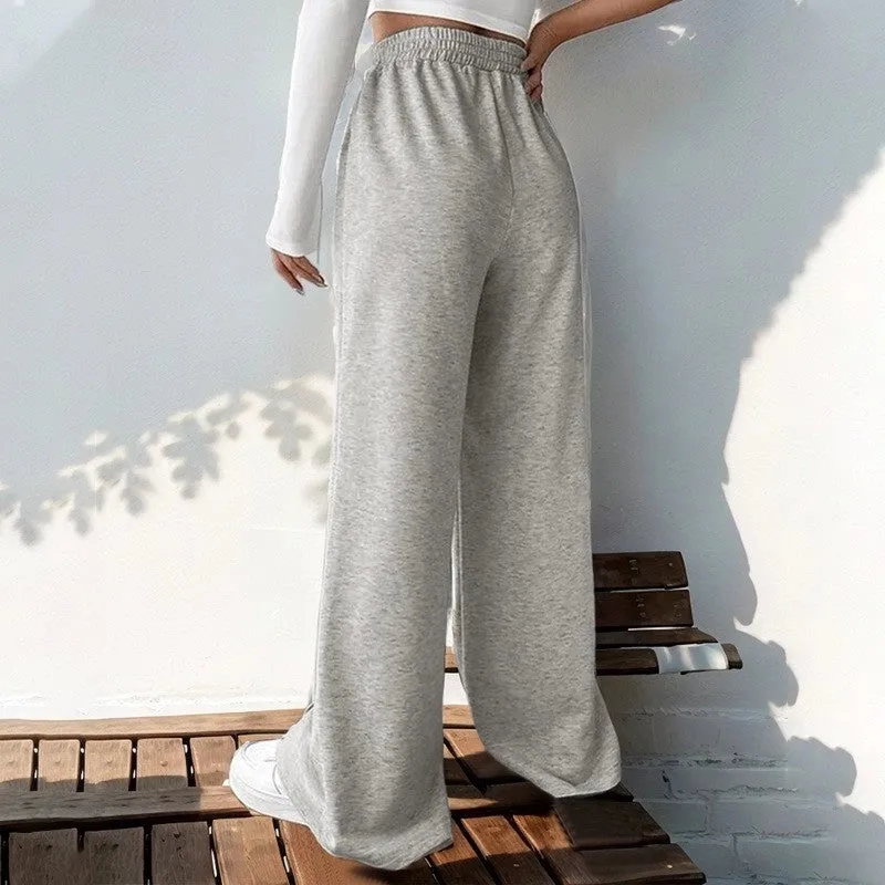 Solid Color Casual Elastic High-Waisted Wide-Leg Pants