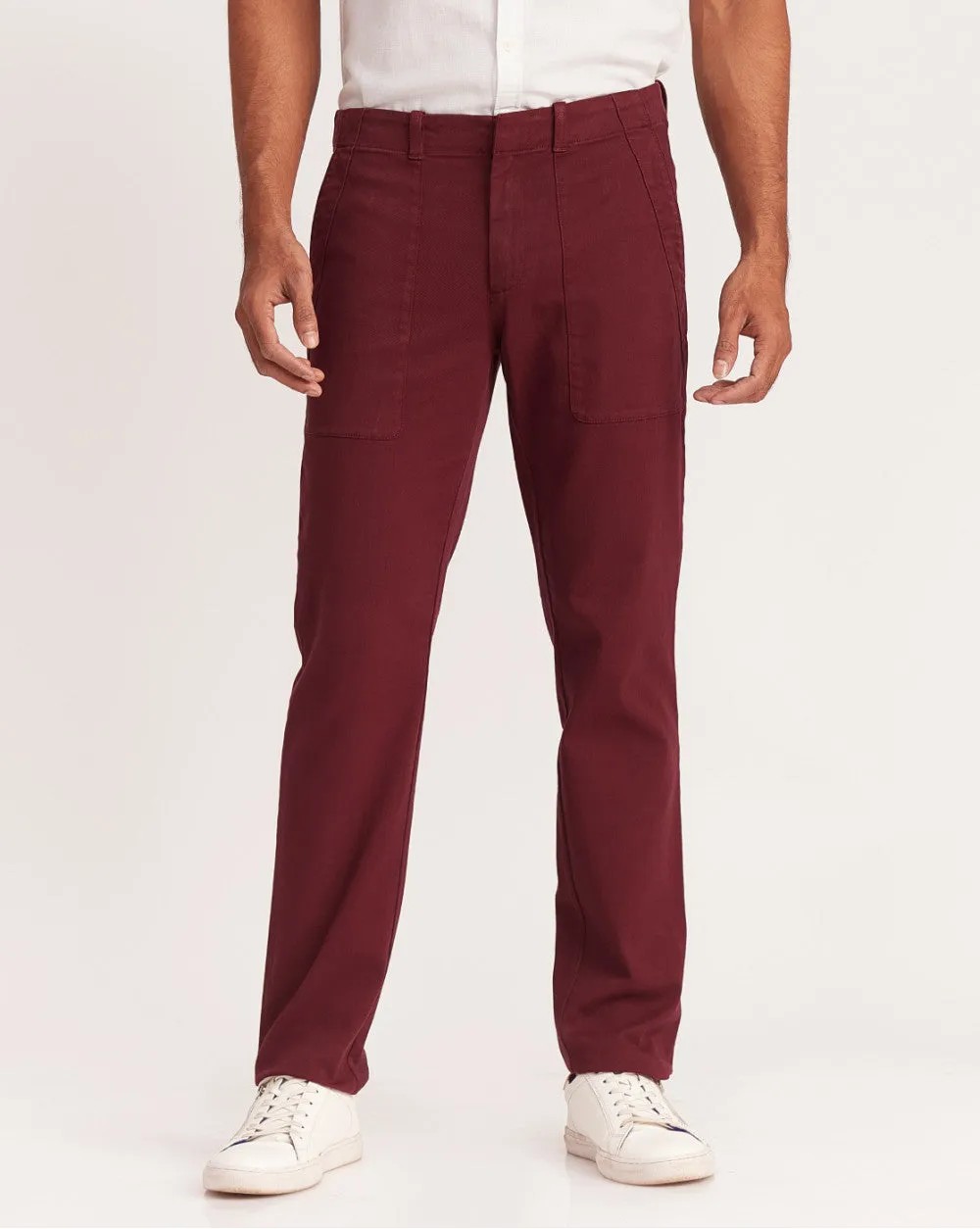 Straight Fit Garment Dyed Outdoor Chinos - Maroon