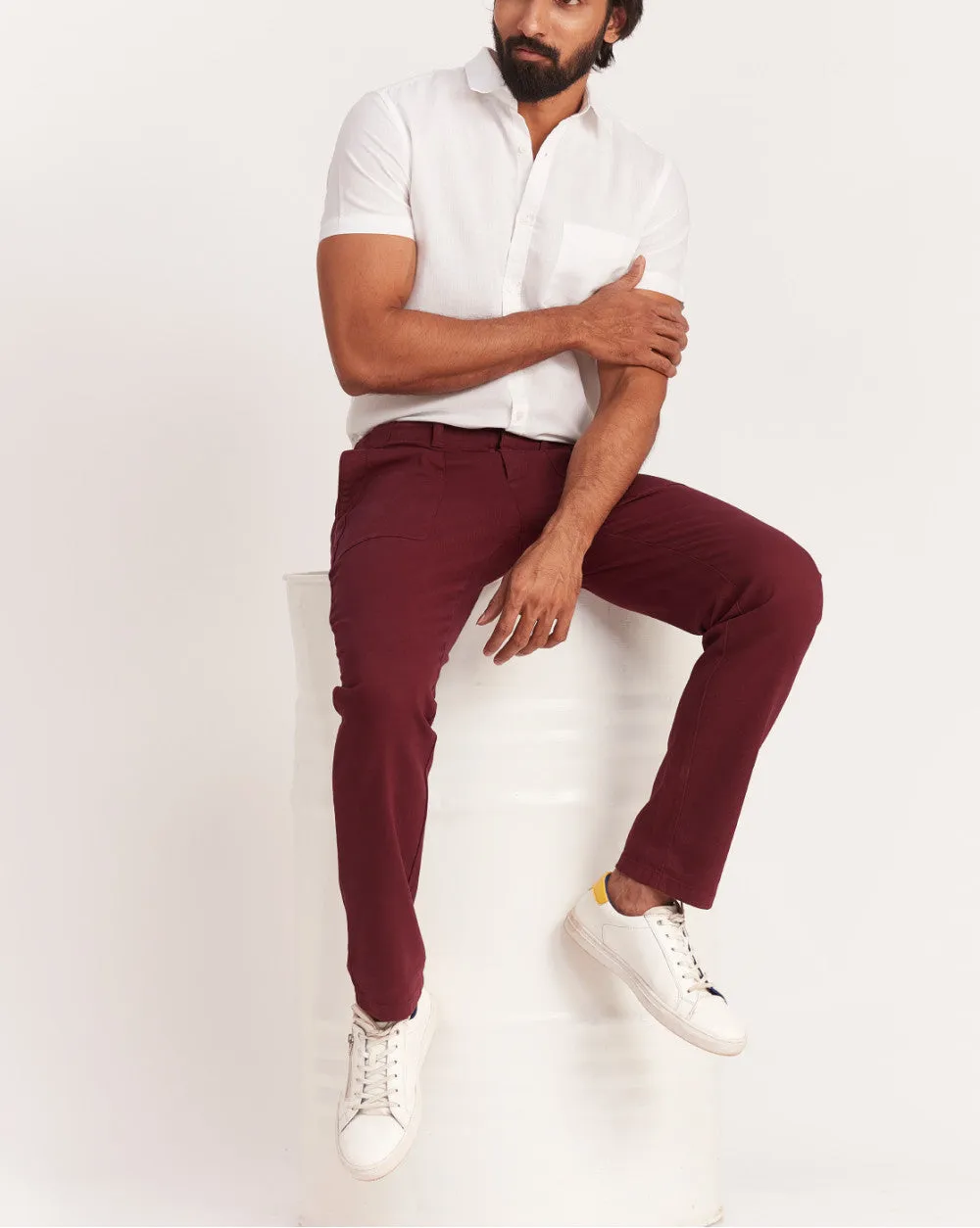 Straight Fit Garment Dyed Outdoor Chinos - Maroon