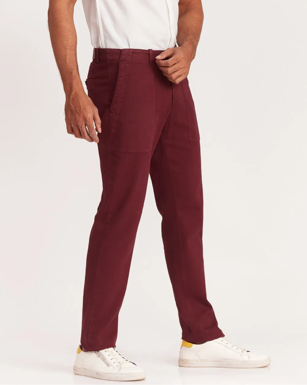 Straight Fit Garment Dyed Outdoor Chinos - Maroon