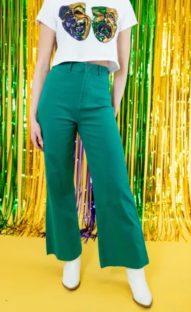 Stretch Wide Leg Jeans - Emerald